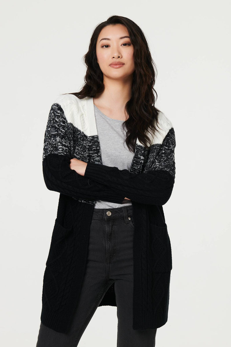 Colour Block Textured Longline Cardigan