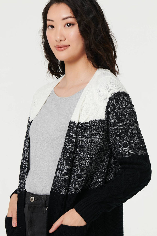Grey | Colour Block Textured Longline Cardigan
