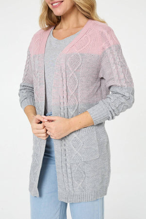 Grey | Colour Block Textured Longline Cardigan