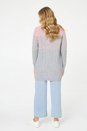 Grey | Colour Block Textured Longline Cardigan
