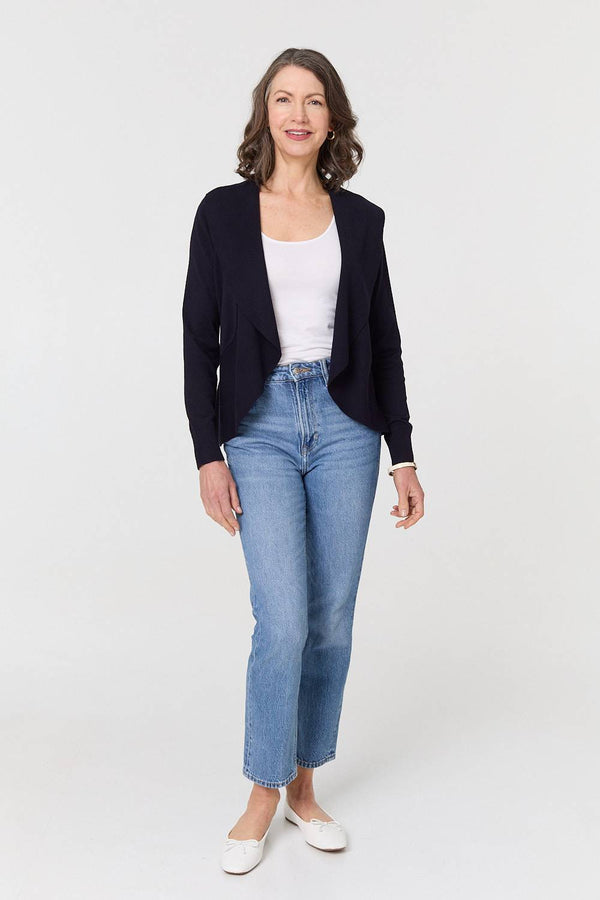 Navy | Open Front Relaxed Waterfall Cardigan
