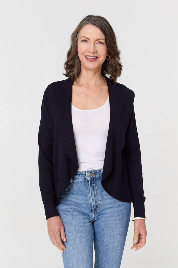 Navy | Open Front Relaxed Waterfall Cardigan
