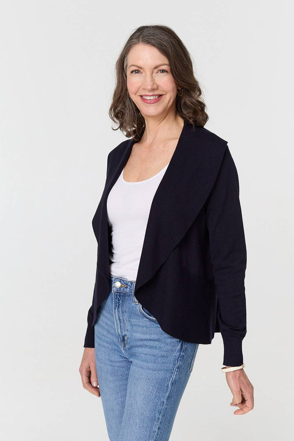 Navy | Open Front Relaxed Waterfall Cardigan
