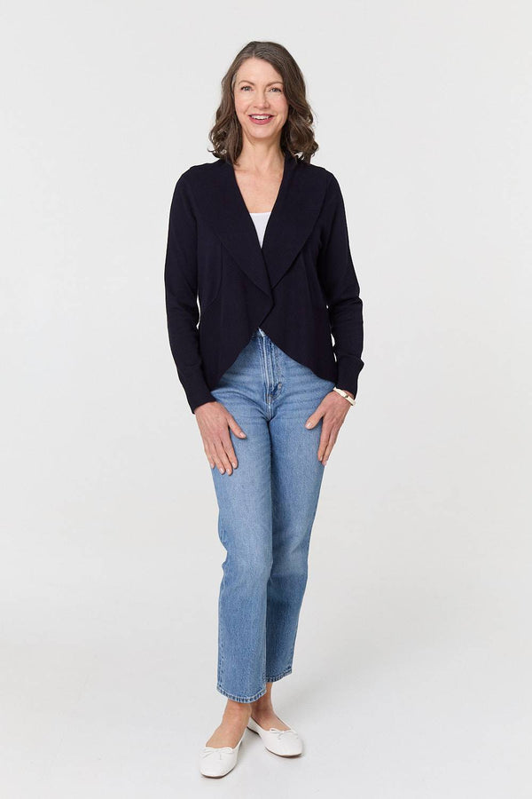 Navy | Open Front Relaxed Waterfall Cardigan
