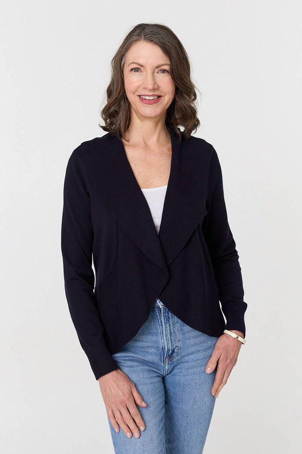 Navy | Open Front Relaxed Waterfall Cardigan
