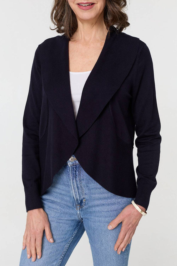 Navy | Open Front Relaxed Waterfall Cardigan
