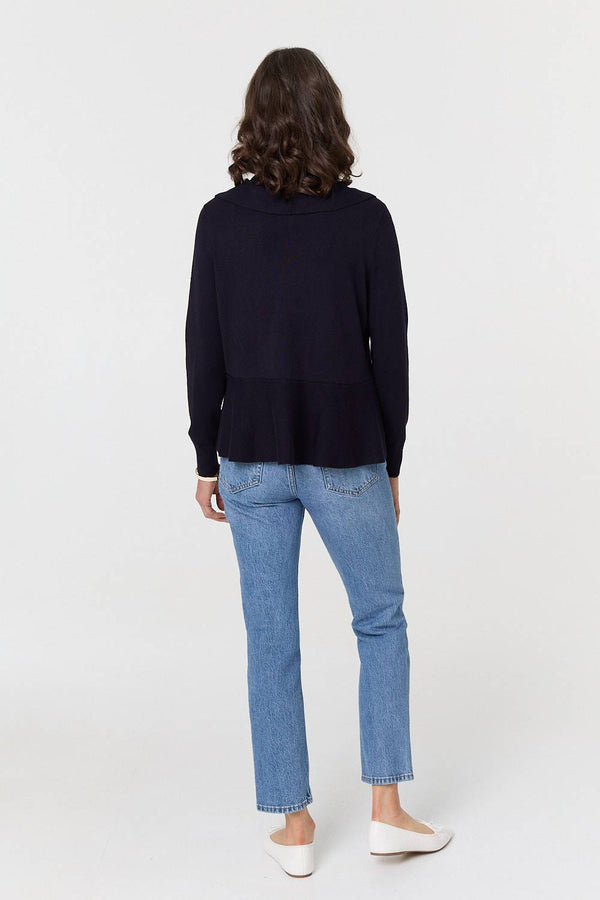 Navy | Open Front Relaxed Waterfall Cardigan
