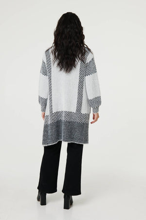 White | Striped Longline Relaxed Cardigan