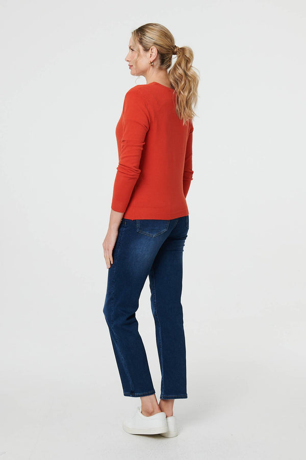 Orange | Cropped Button-Up Slim Knit Cardigan
