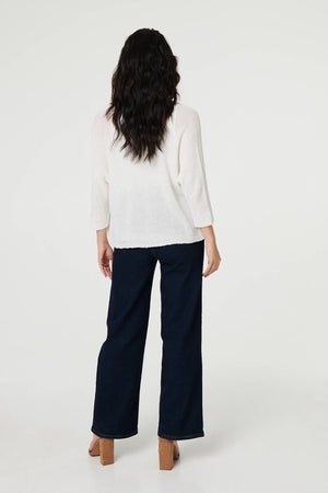 White | Mesh Cropped 3/4 Sleeve Open Cardigan
