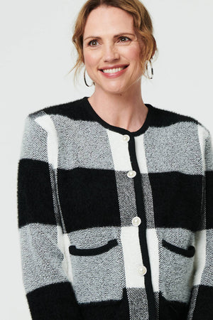 Black And White | Checkered Long Sleeve Cropped Cardigan
