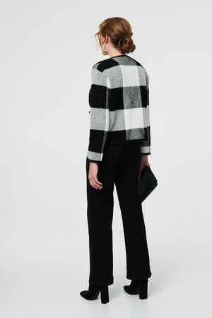 Black And White | Checkered Long Sleeve Cropped Cardigan
