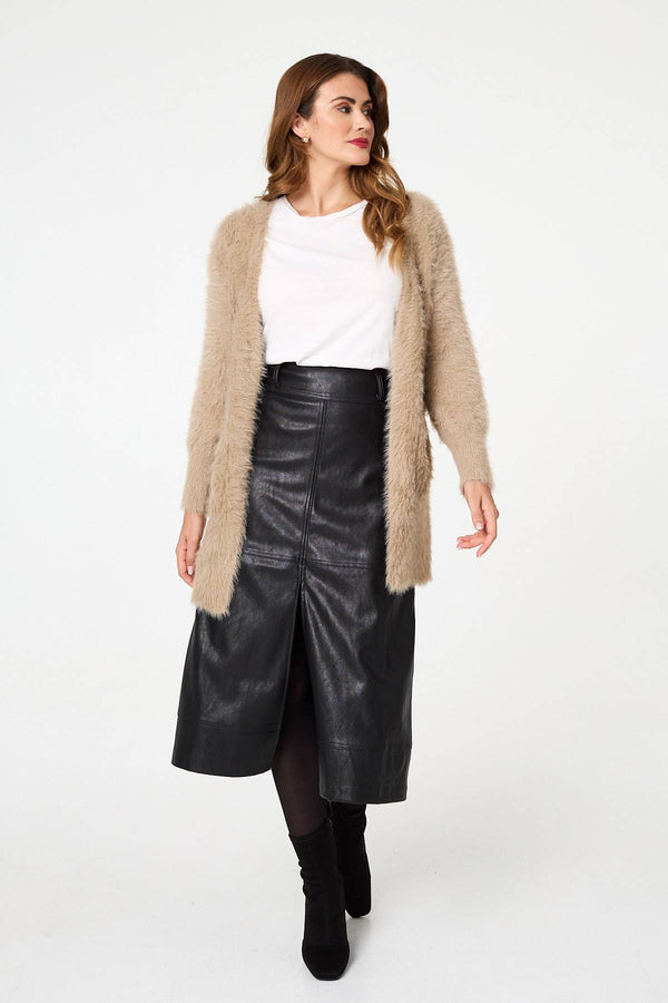 Beige | Soft Textured Longline Open Cardigan
