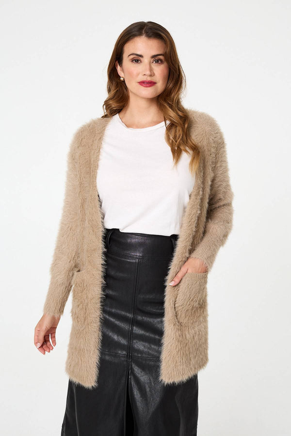 Beige | Soft Textured Longline Open Cardigan
