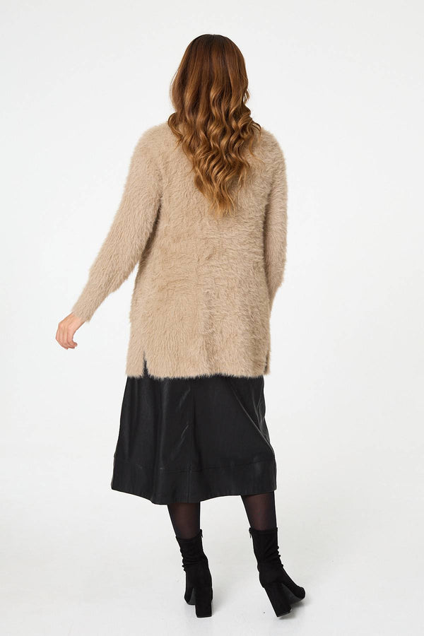 Beige | Soft Textured Longline Open Cardigan

