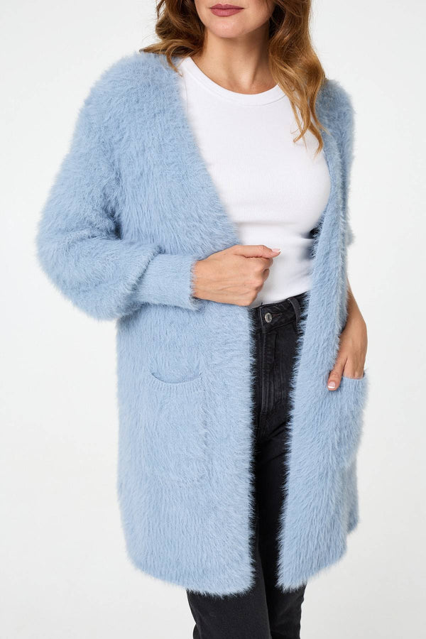 Blue | Soft Textured Longline Open Cardigan
