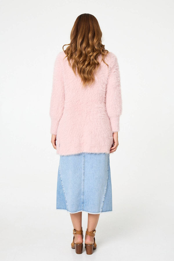 Pink | Soft Textured Longline Open Cardigan
