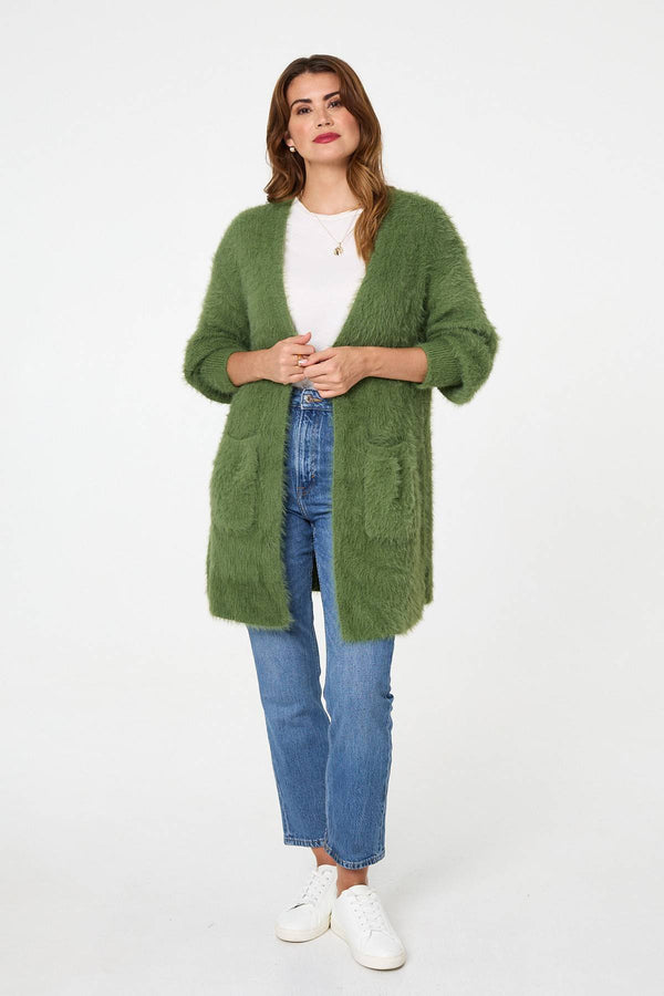 Olive | Soft Textured Longline Open Cardigan
