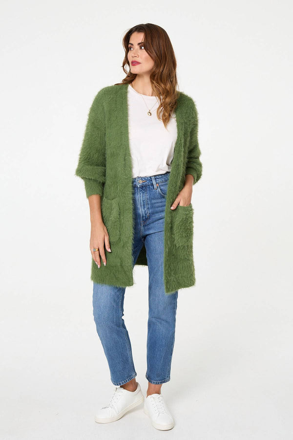 Olive | Soft Textured Longline Open Cardigan
