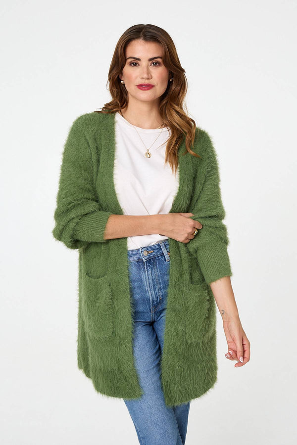 Olive | Soft Textured Longline Open Cardigan

