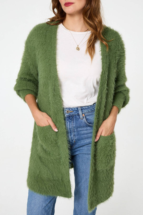 Olive | Soft Textured Longline Open Cardigan
