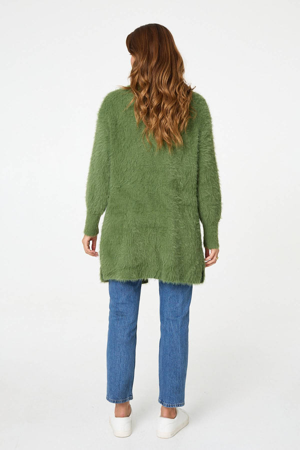 Olive | Soft Textured Longline Open Cardigan
