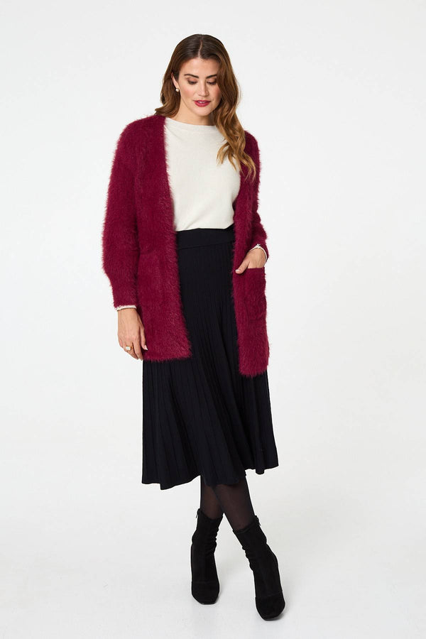 Red | Soft Textured Longline Open Cardigan
