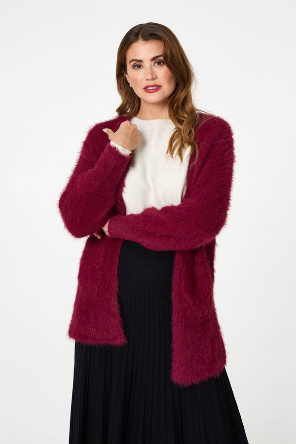Red | Soft Textured Longline Open Cardigan
