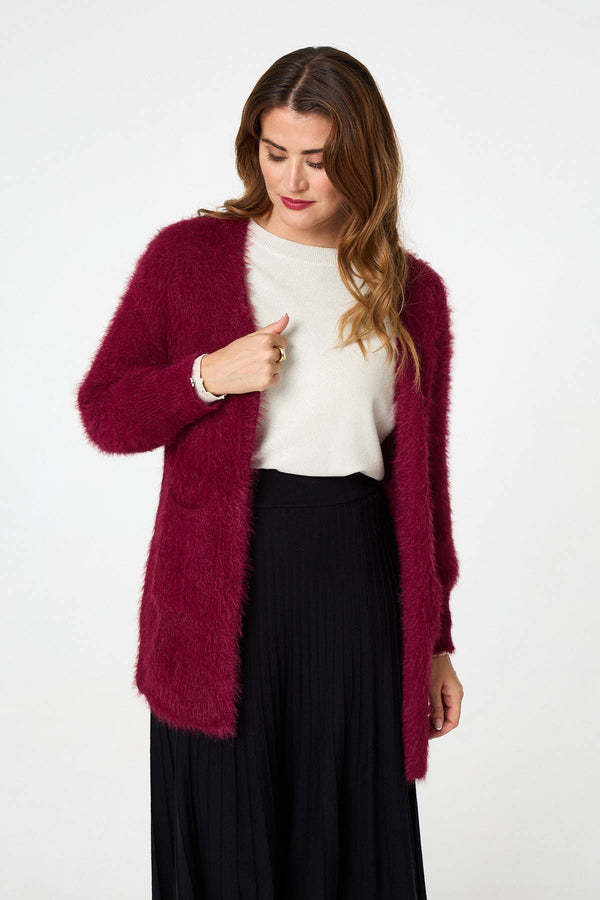 Red | Soft Textured Longline Open Cardigan
