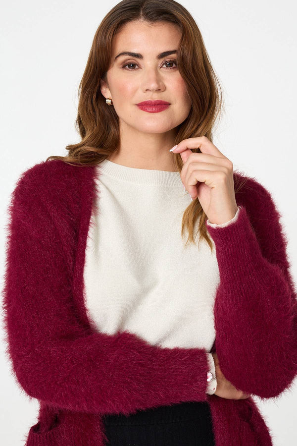 Red | Soft Textured Longline Open Cardigan

