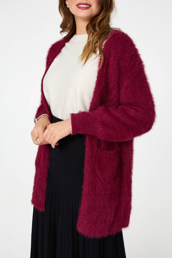 Red | Soft Textured Longline Open Cardigan
