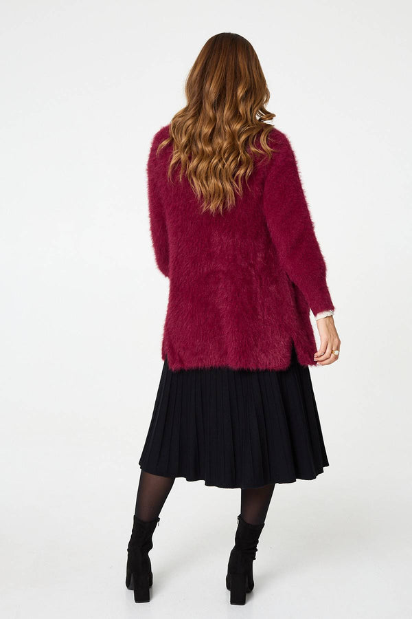 Red | Soft Textured Longline Open Cardigan
