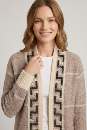 Beige | Printed Open Front Longline Cardigan