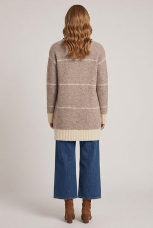 Beige | Printed Open Front Longline Cardigan