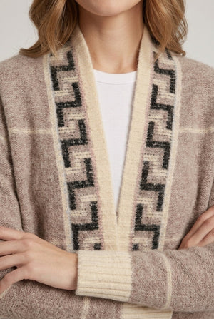 Beige | Printed Open Front Longline Cardigan