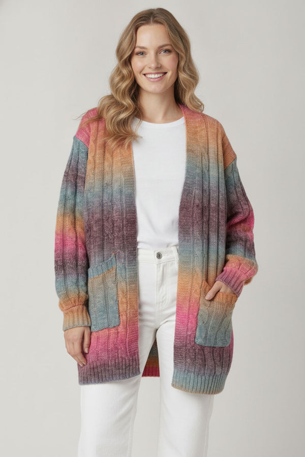 Pink | Rainbow Print Relaxed Longline Cardigan