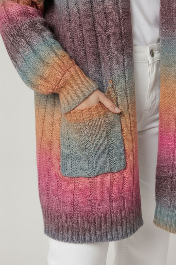 Pink | Rainbow Print Relaxed Longline Cardigan