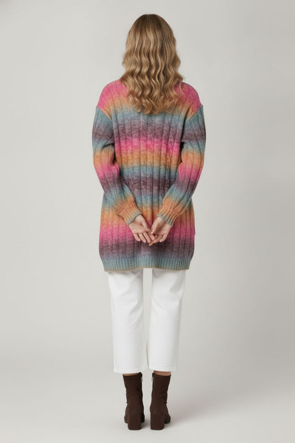 Pink | Rainbow Print Relaxed Longline Cardigan