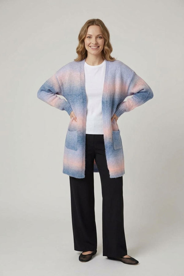Blue | Striped Textured Longline Cardigan