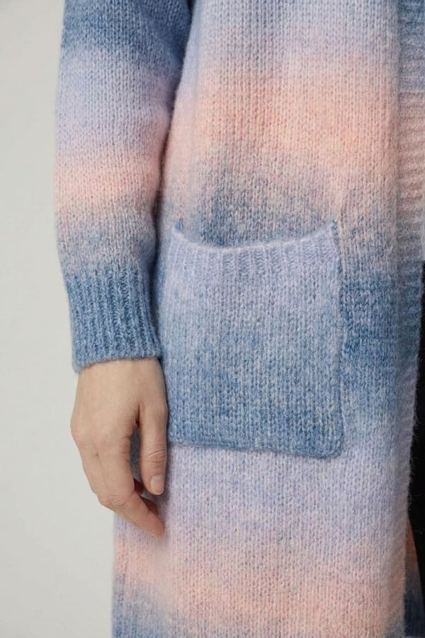 Blue | Striped Textured Longline Cardigan