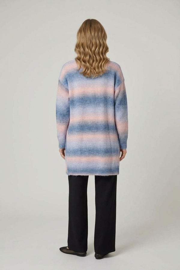 Blue | Striped Textured Longline Cardigan