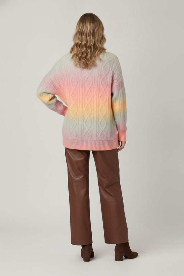 Pink | Striped Cable Knit Relaxed Cardigan