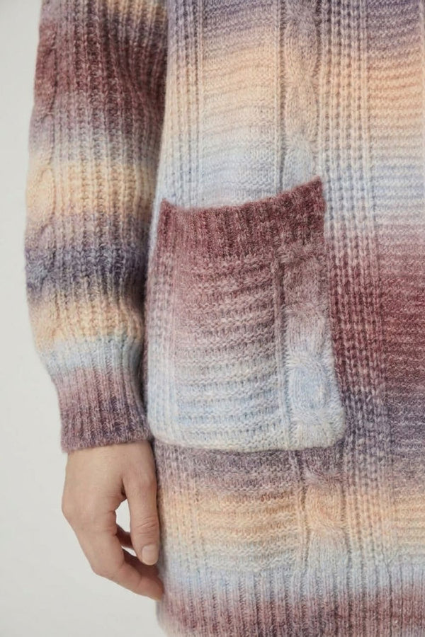 Brown | Striped Open Front Longline Cardigan