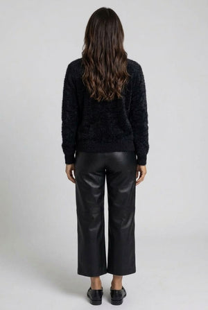 Black | Textured Pearl Button Detail Cardigan