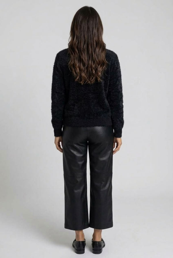 Black | Textured Pearl Button Detail Cardigan