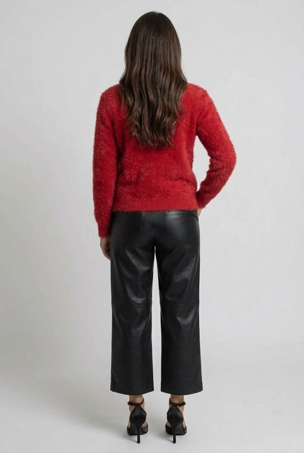 Red | Textured Pearl Button Detail Cardigan