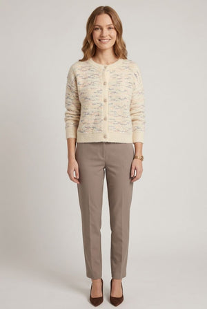 Cream | Printed Textured Drop Shoulder Cardigan