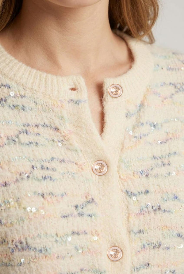 Cream | Printed Textured Drop Shoulder Cardigan