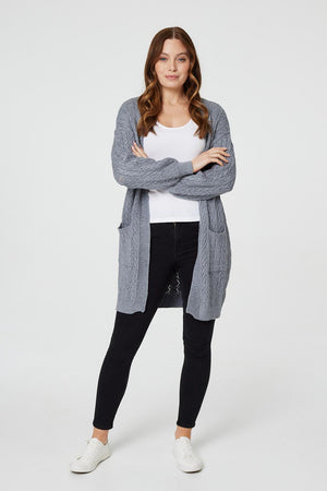 Dark Grey | Pointelle Open Front Knit Cardigan