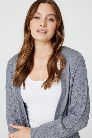 Dark Grey | Pointelle Open Front Knit Cardigan